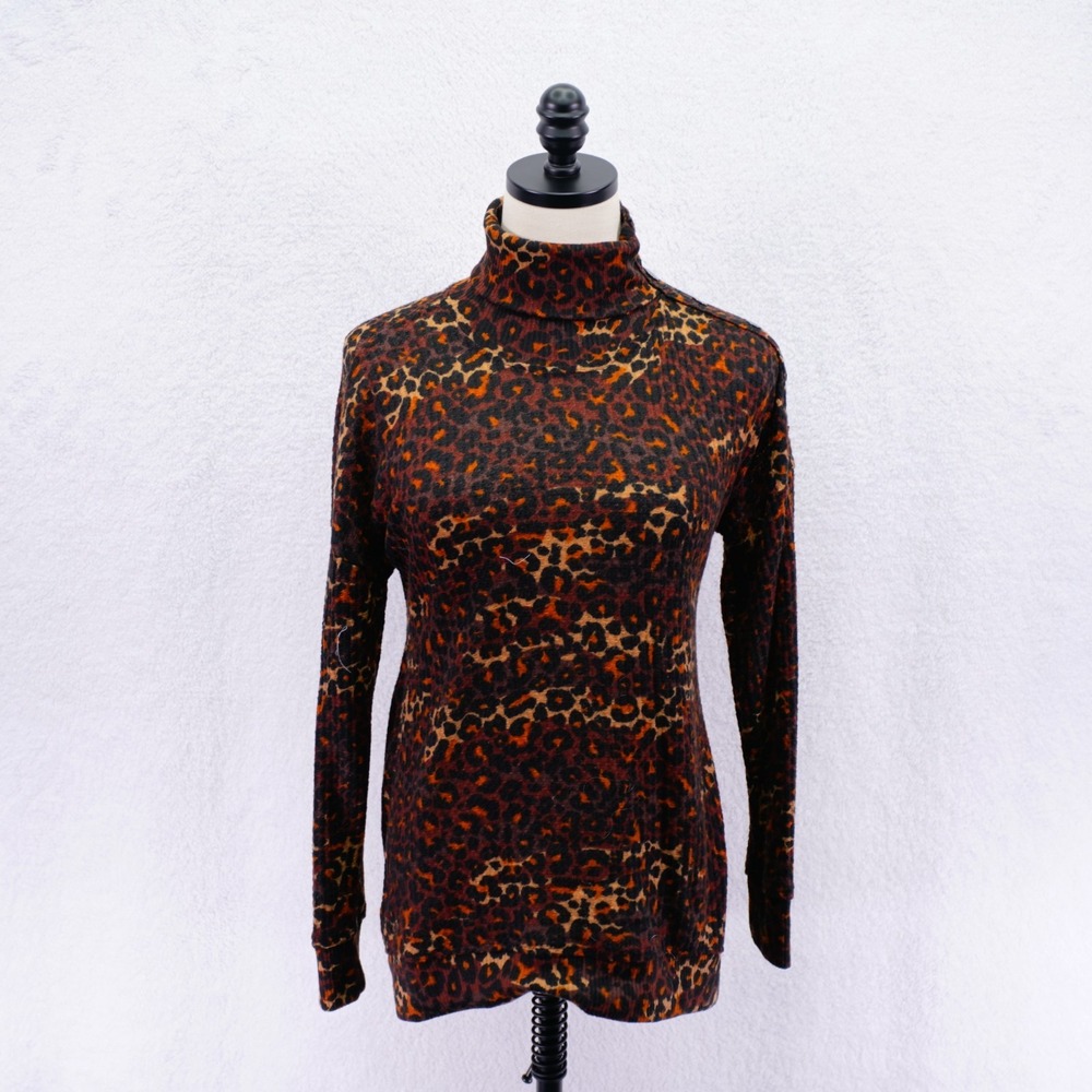 French Laundry -Small- Leopard‎ Print Turtle Neck Top Polyester Spandex Ribbed